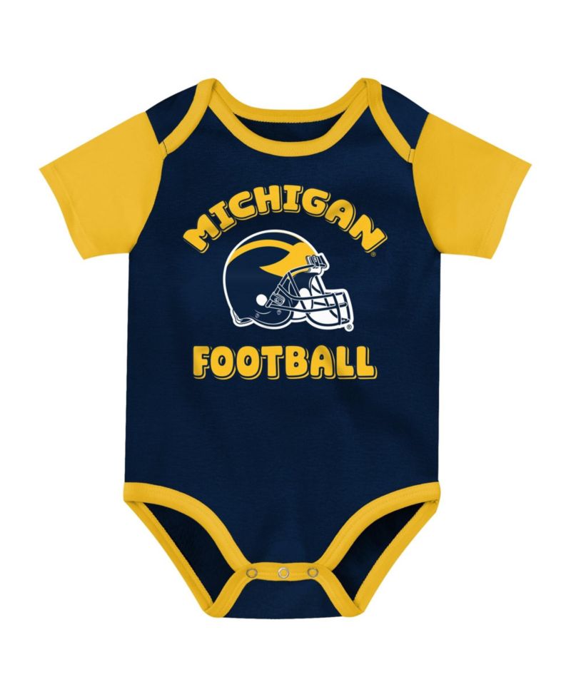 Baby Boys and Girls Navy Michigan Wolverines Star Player Three-Piece Bodysuit Set