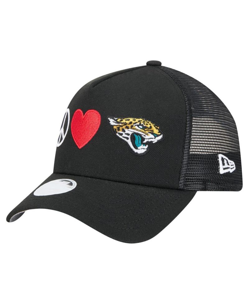 Women's Black Jacksonville Jaguars Peace Love Trucker 9FORTY Adjustable Hat