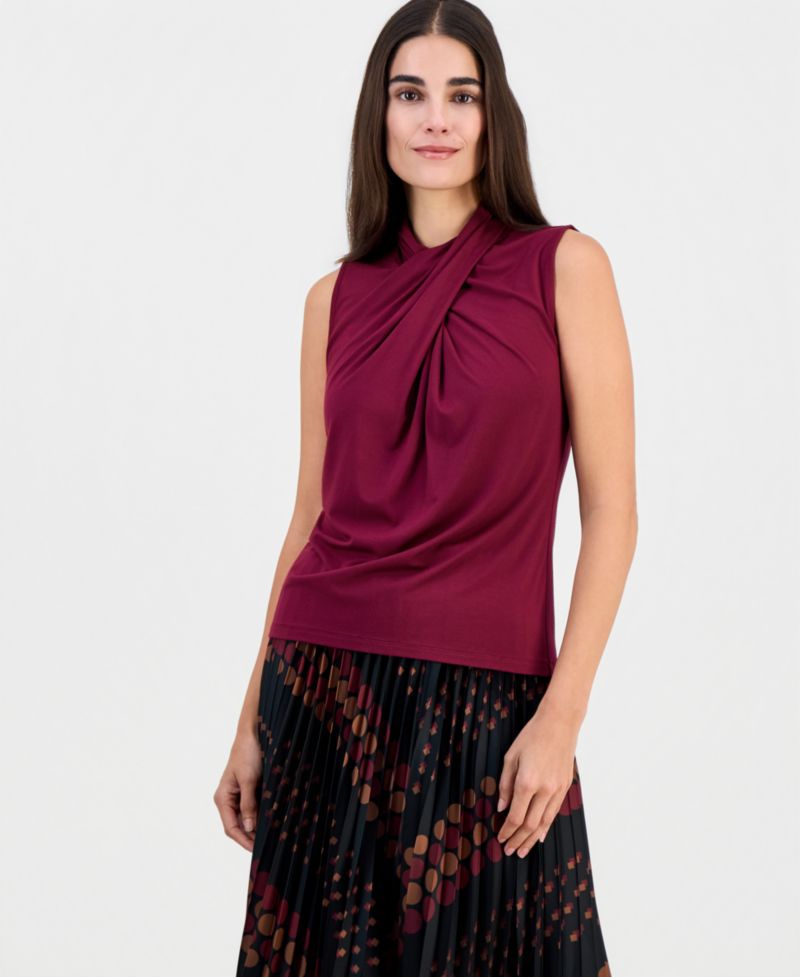 Women's Asymmetric Draped-Neck Sleeveless Top