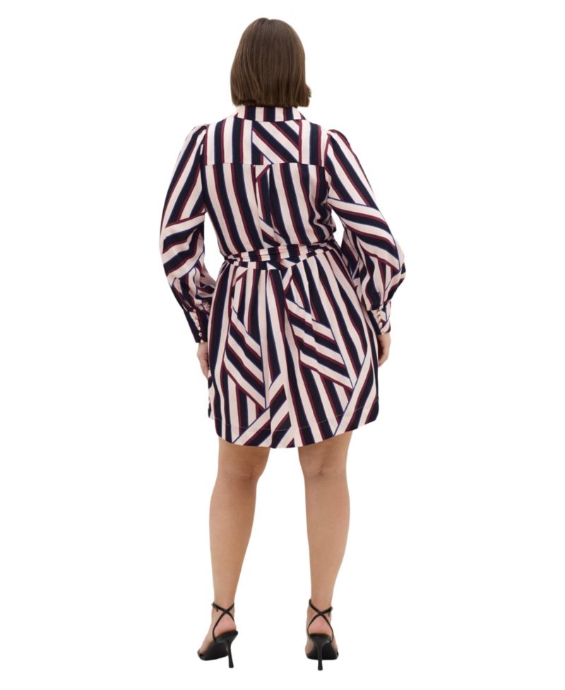 Plus Size Timeless Stripe Long-Sleeve Mini Shirt Dress