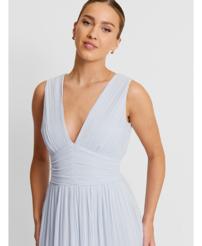 Women's Pleated Plunge Maxi Dress
