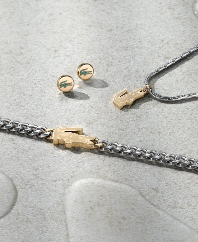 Men's Arthor Silver-Tone Stainless Steel with Yellow Gold Chain Bracelet
