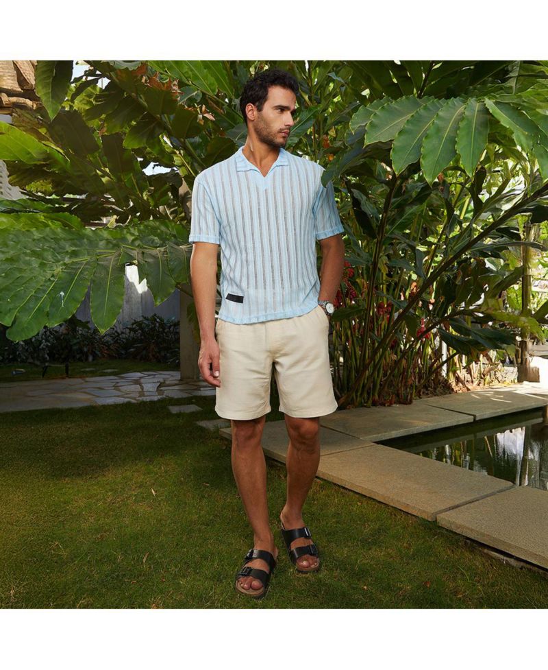 Men's Baby Blue Duo-Striped Relaxed Polo T-Shirt