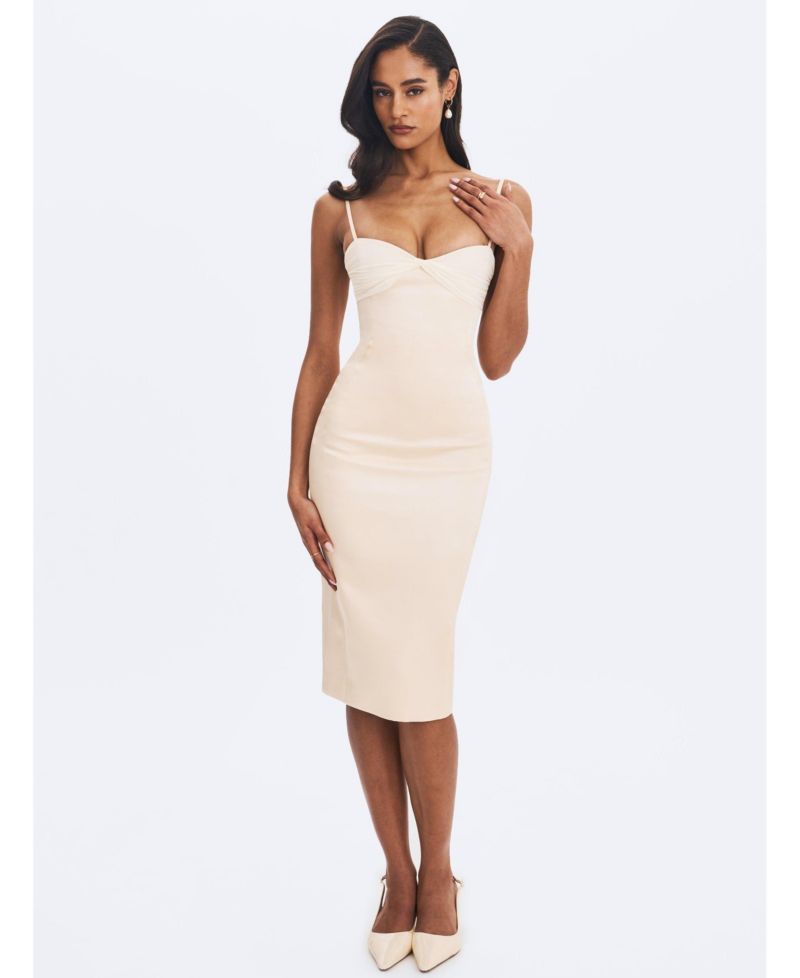 Women's Gracie Butter Ruched Satin Midi Dress