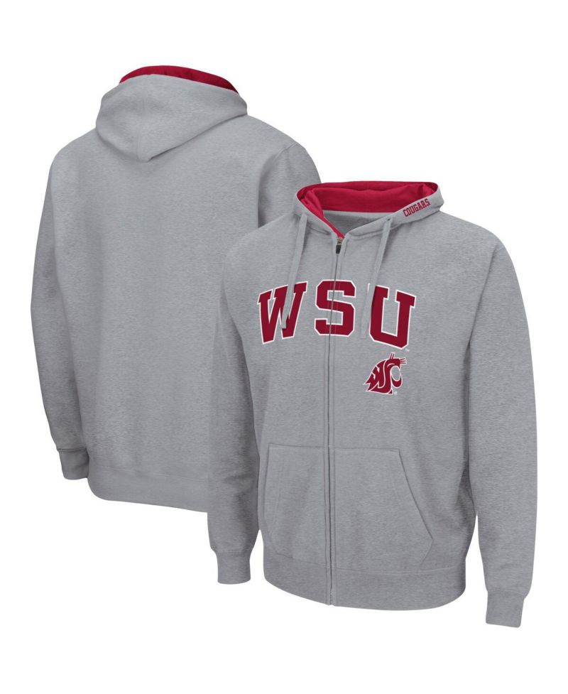 Men's Heathered Gray Washington State Cougars Arch & Logo 3.0 Full-Zip Hoodie