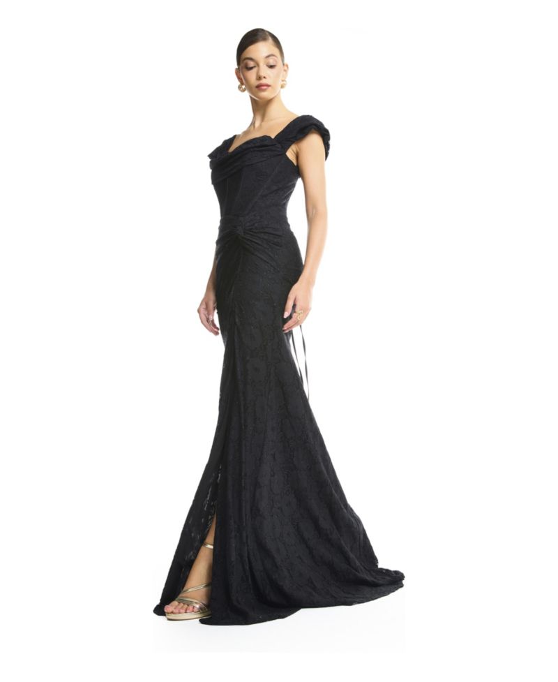 Women's Off-Shoulder Ruched Lace Gown