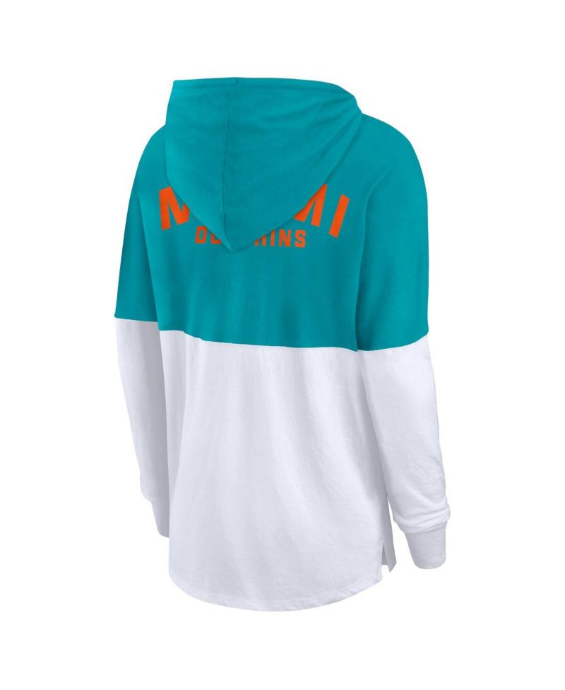 Women's Aqua/White Miami Dolphins Backup Option Long Sleeve Hoodie T-Shirt