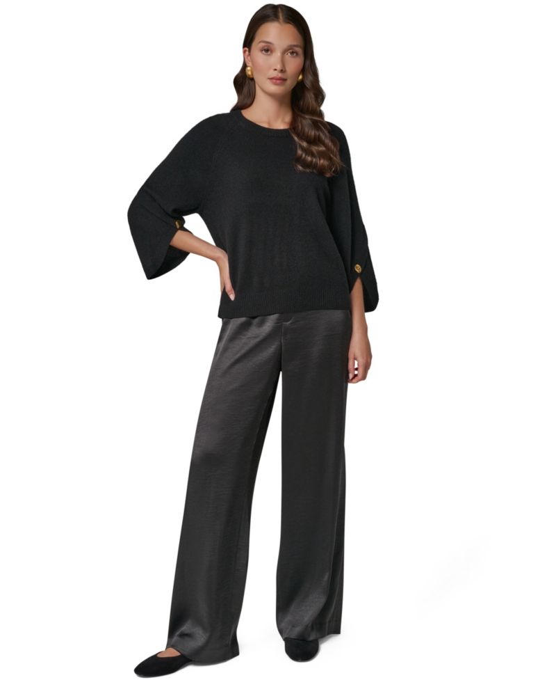 Women's Cashmere 3/4-Sleeve Tulip Crewneck Sweater