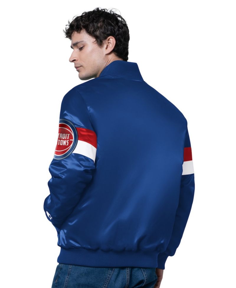 Men's Blue Detroit Pistons Triple Option Varsity Full-Snap Satin Jacket