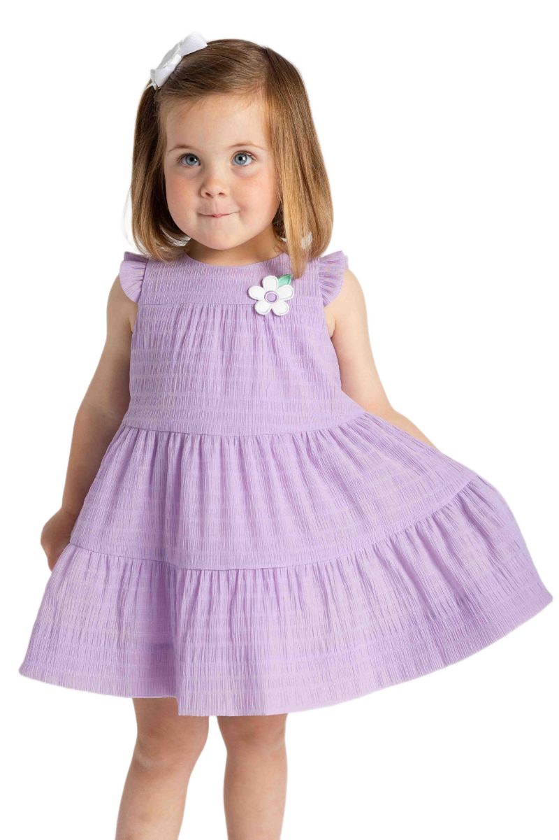 Little Girls Crinkle Lawn Dress With Flower