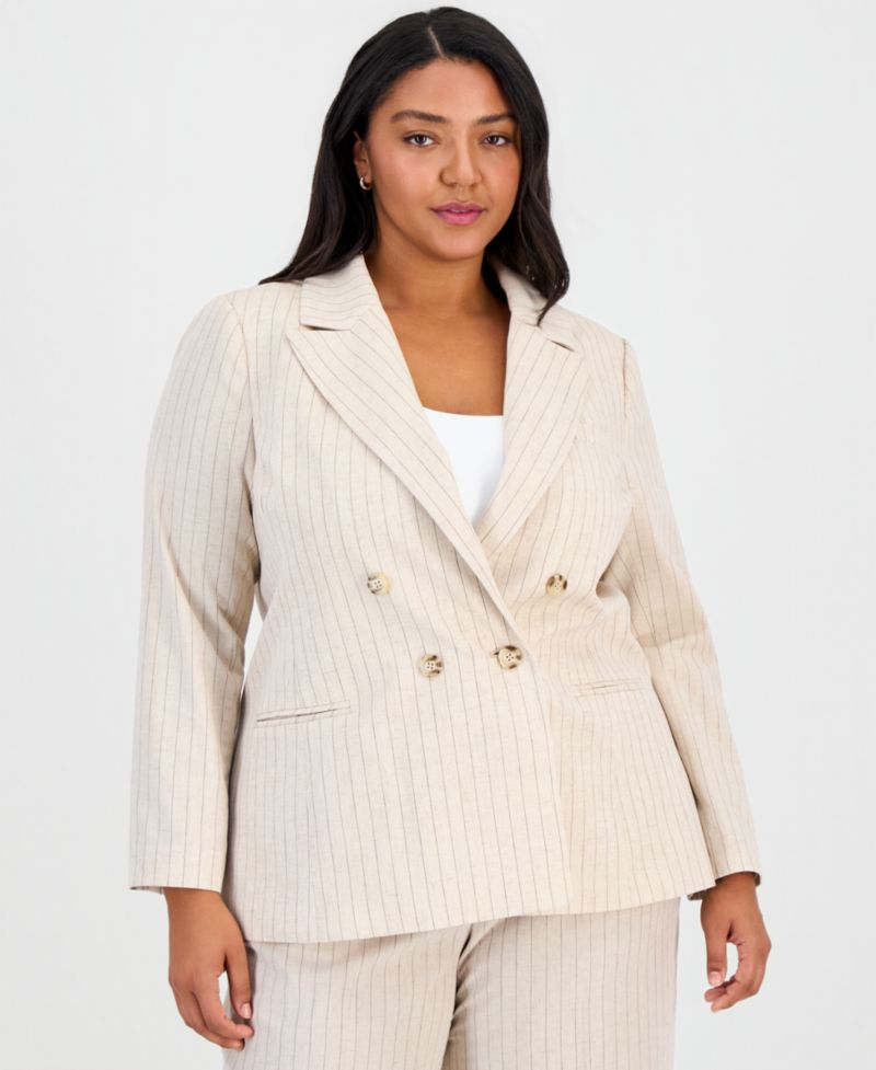 ASL Plus Size Pinstripe Double-Breasted Blazer