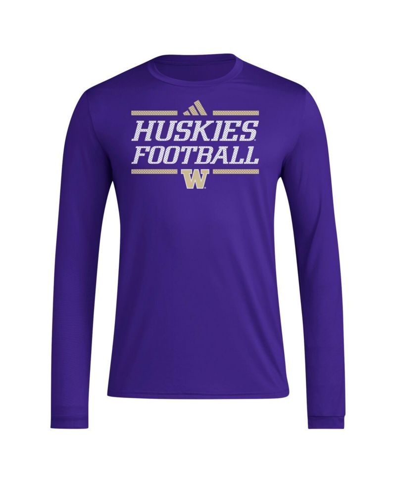 Men's Purple Washington Huskies Locker Football Pre-Game AEROREADY Long Sleeve T-Shirt