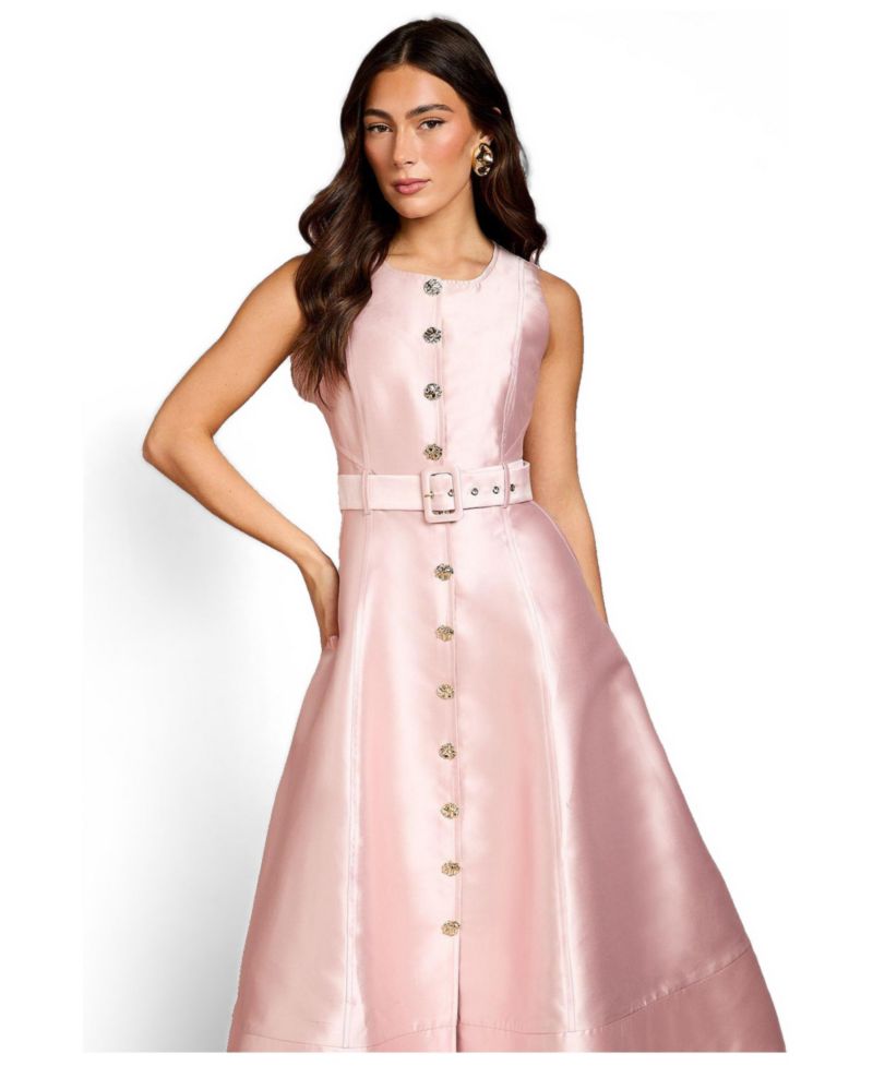 Women's Button Through Belted A-Line Dress