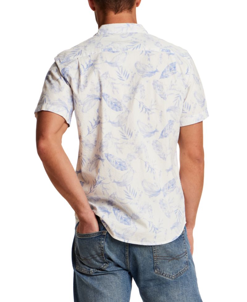Men's Short-Sleeve Button-Down Seersucker Print 100% Cotton Hawaiian Shirt