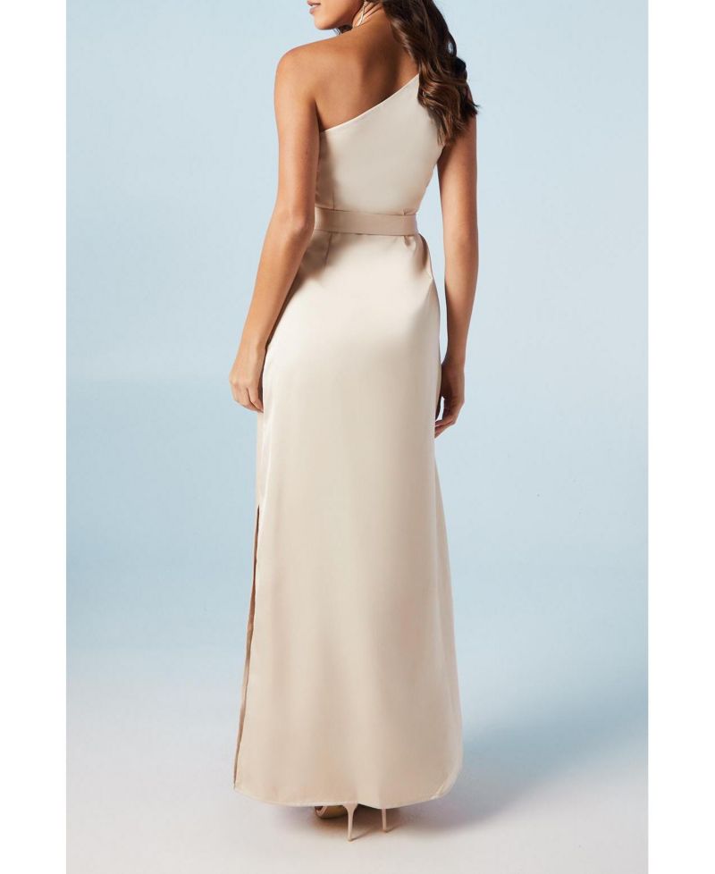 Women's One Shoulder Satin Maxi Bridesmaid Dress