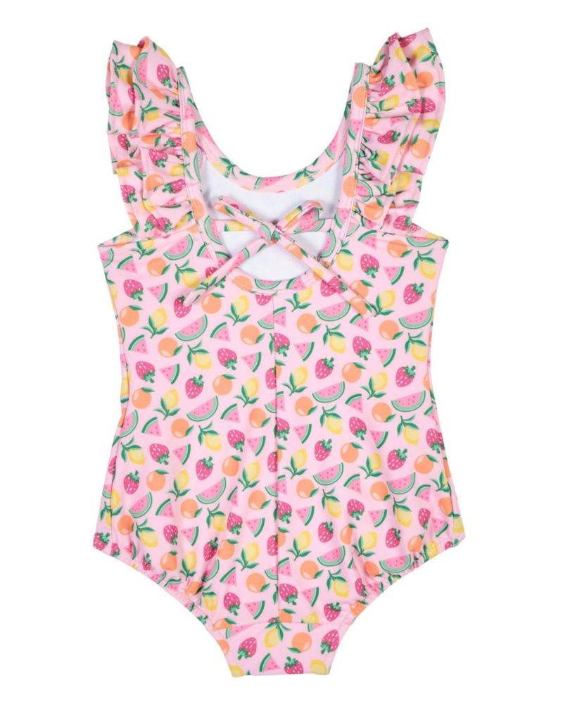 Baby Girl Fruit Print Swimsuit With Ruffles