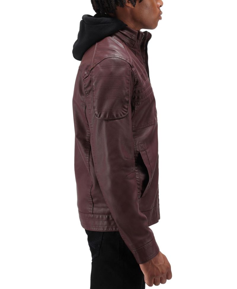 XRAY Men's Moto PU Jacket With Hood and Faux Shearling Lining