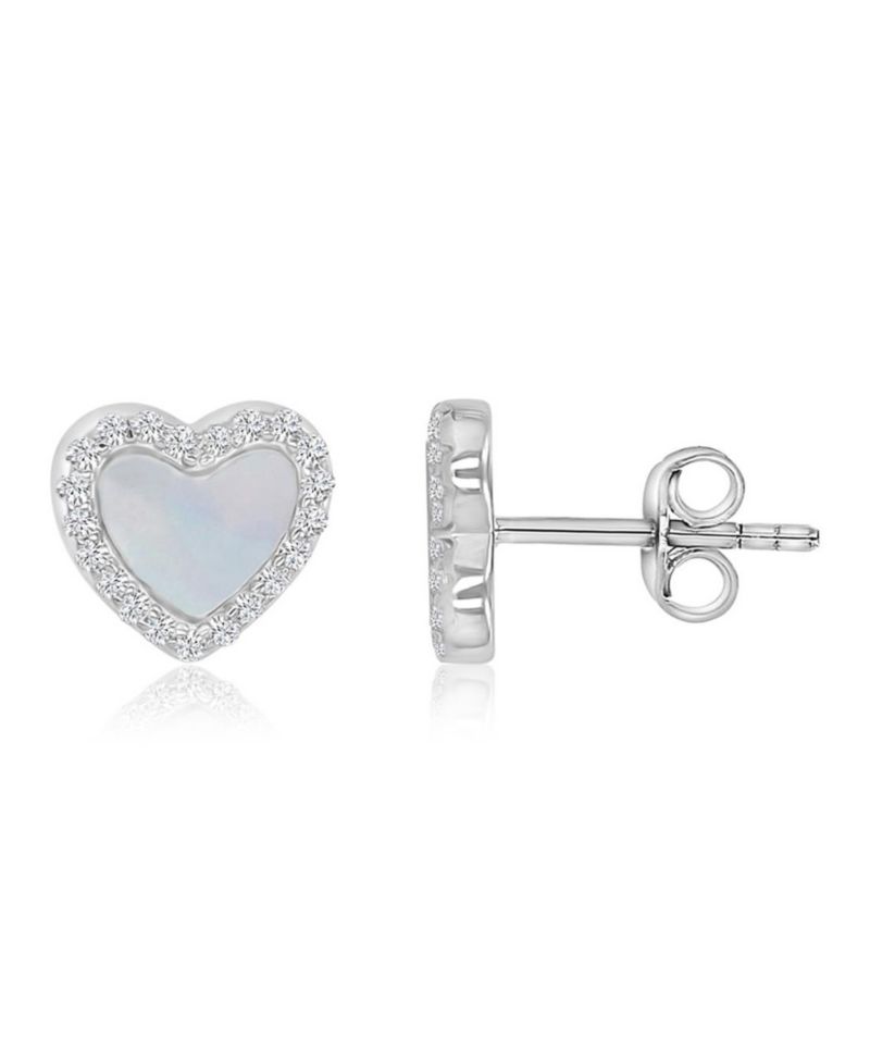 Mother of Pearl & Cubic Zirconia (0.38 ct. t.w.) Silver/Gold Over Sterling Silver Heart Stud Earrings