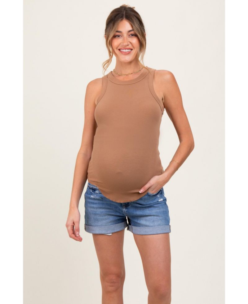 Maternity Navy Distressed Rolled Cuff Jean Shorts