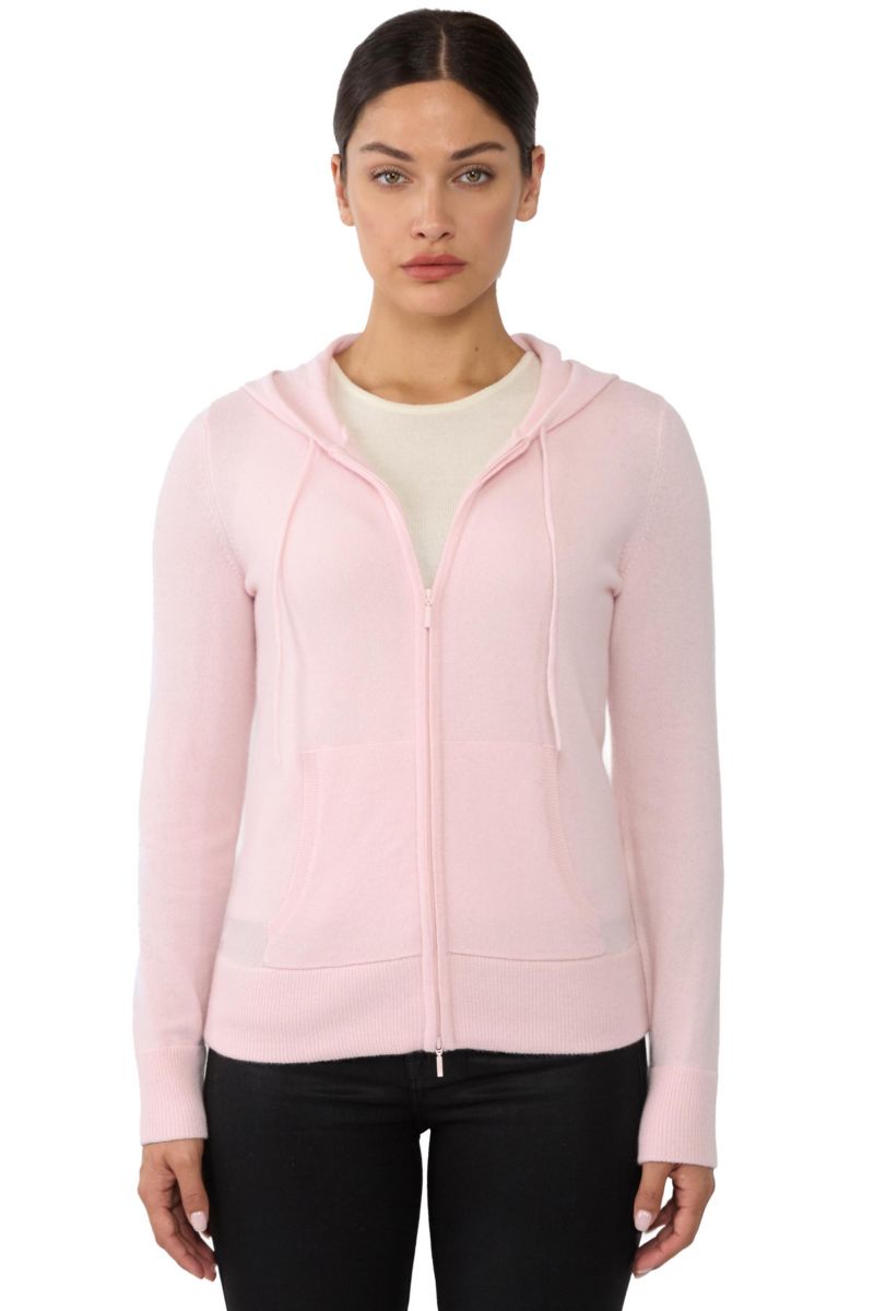 Women's 100% Pure Cashmere Long Sleeve Zip Hoodie Cardigan Sweater