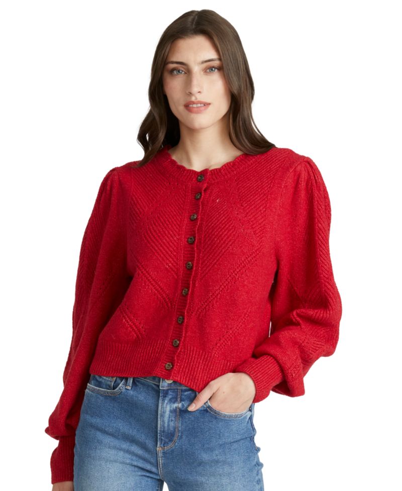Women's Pointelle Wooden-Floral Button Cardigan