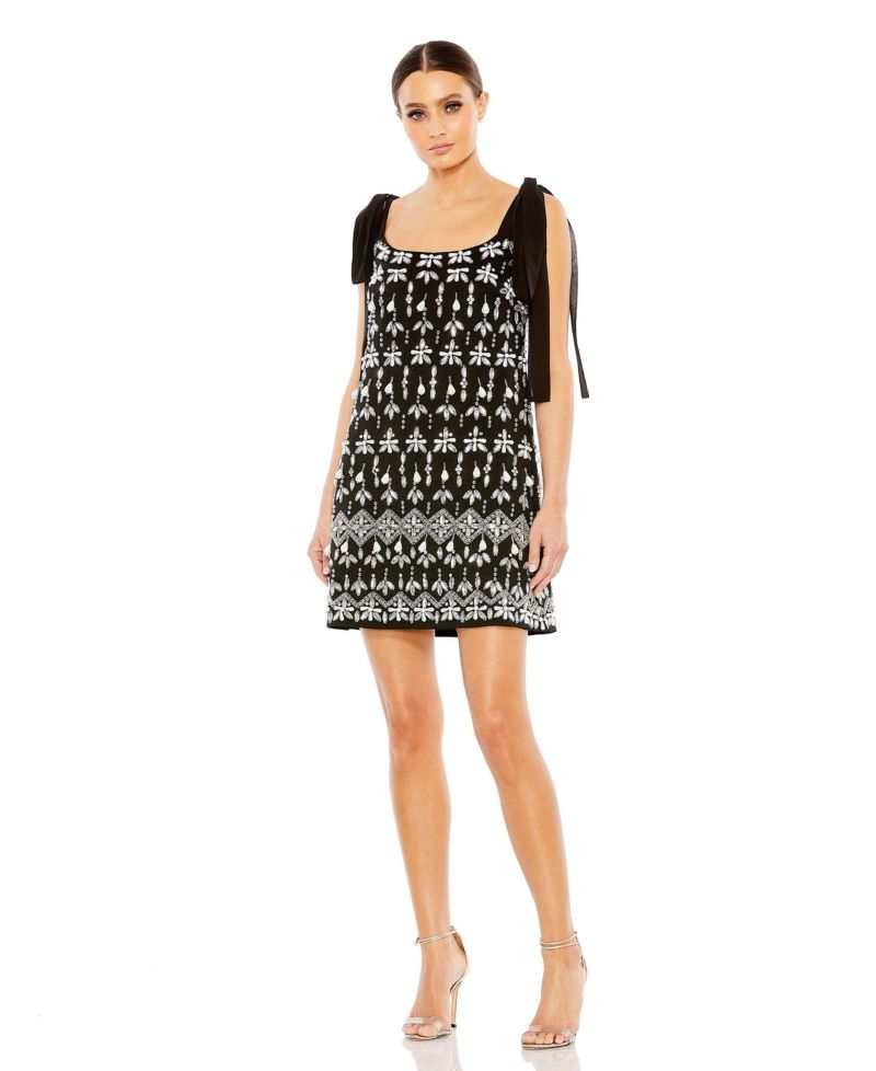 Women's Jewel Encrusted Soft Tie Sleeveless Dress