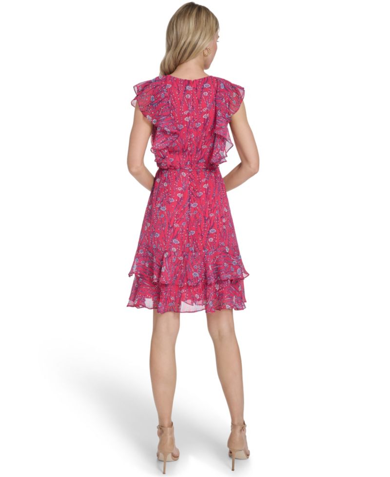 Women's Printed Crinkle Chiffon Vineyard Botanical Dress