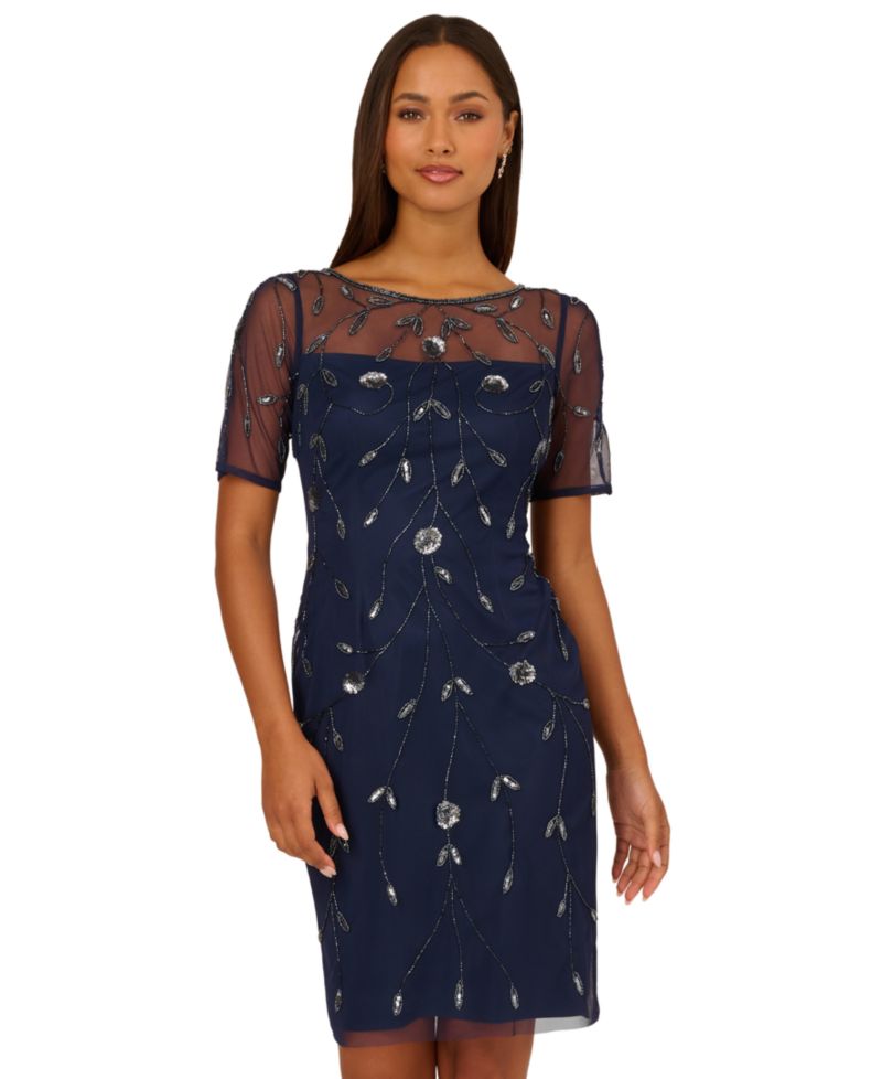 Women's Beaded Boat Neck Sheath Dress