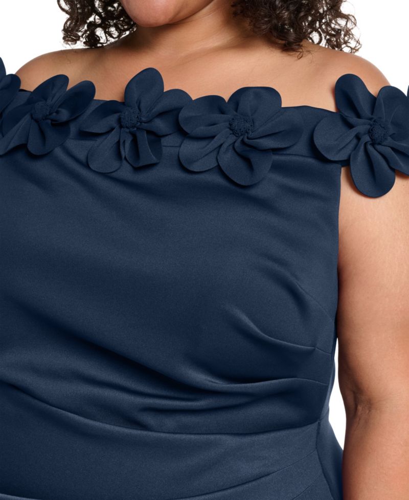 Plus Size Off-the-Shoulder Sleeveless Floral-Appliqu&eacute; Gown