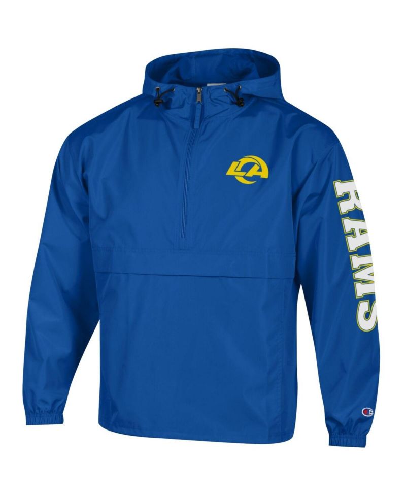 Men's Royal Los Angeles Rams Packable Hooded Windbreaker Half-Zip Jacket