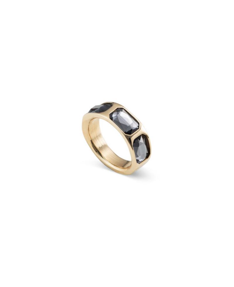 Three Faceted Crystals Emerald Cut Metal Alloy Ring