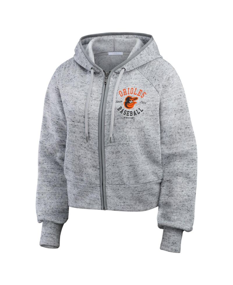 Women's Heather Gray Baltimore Orioles Speckled Fleece Cropped Full-Zip Hoodie