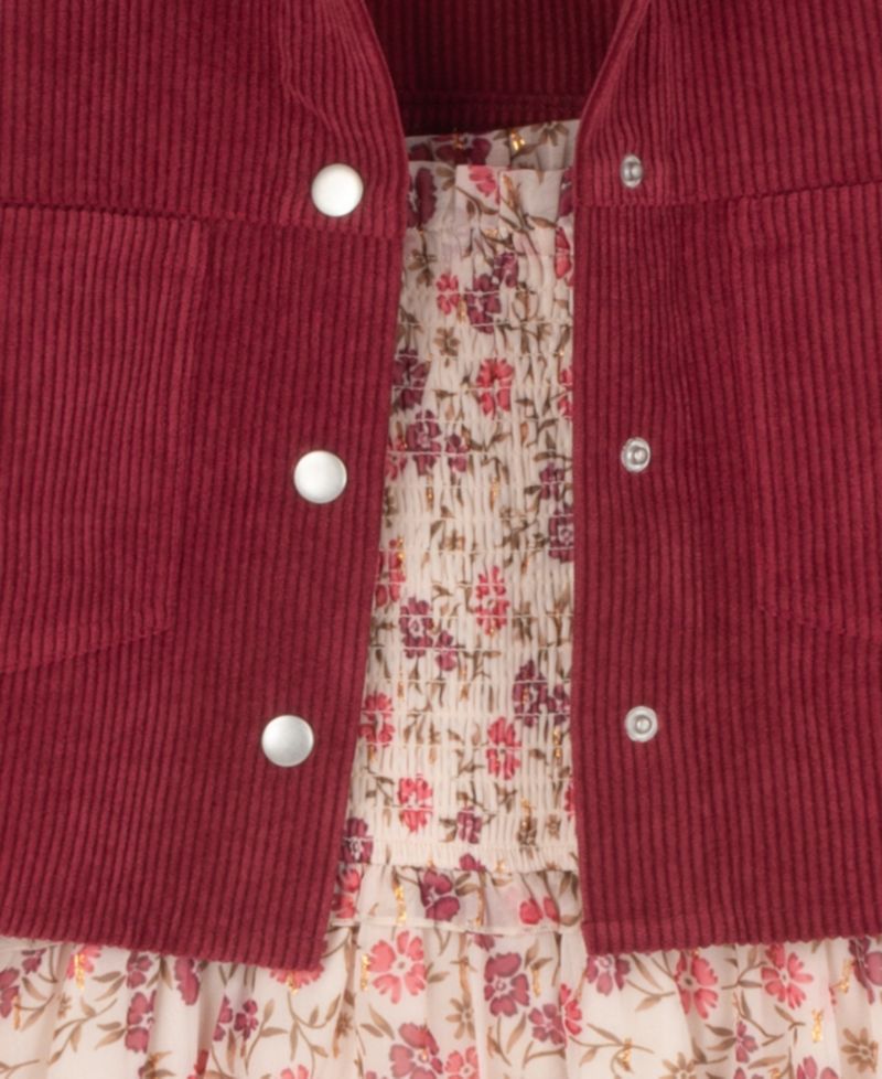 Girls' 7-16 Floral Lurex Chiffon Dress and Corduroy Jacket, 2-Piece Set