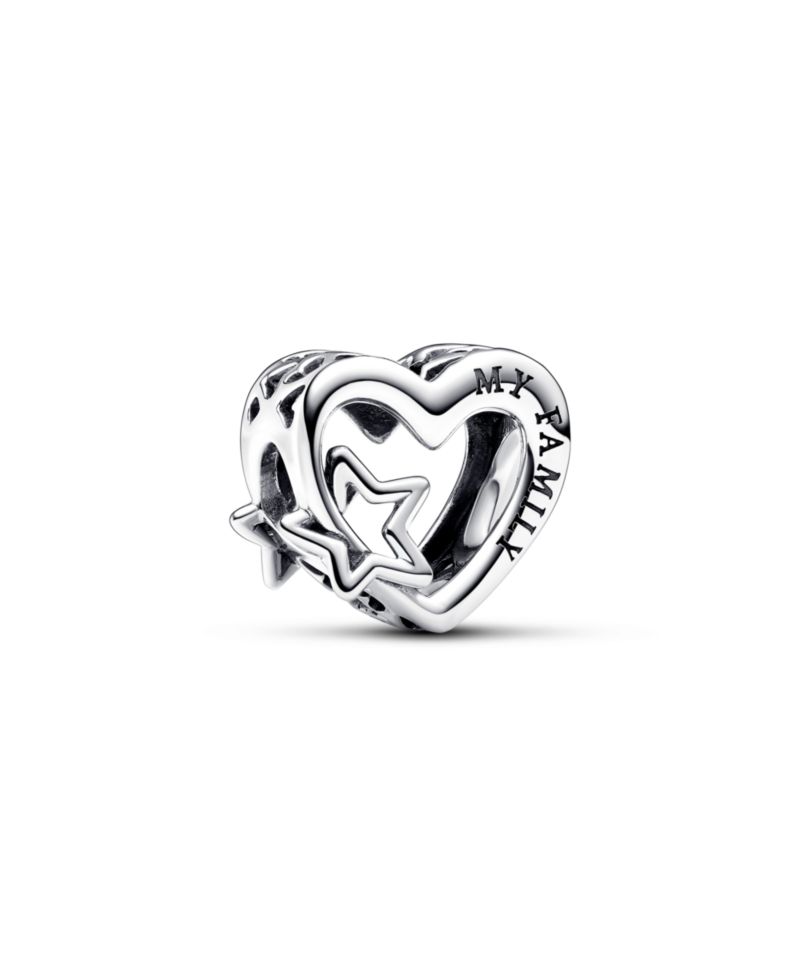 Sterling Silver Openwork Family Heart Star Charm