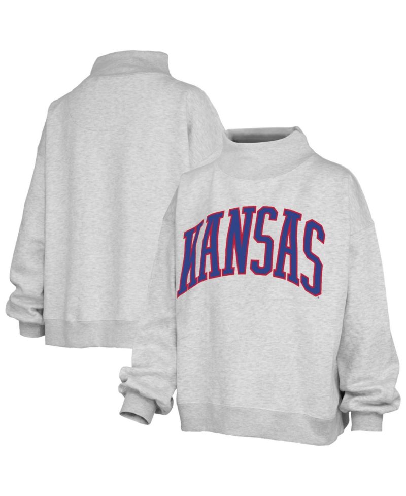 Women's Gray Kansas Jayhawks Oversized Nelson Mock Neck Sweatshirt