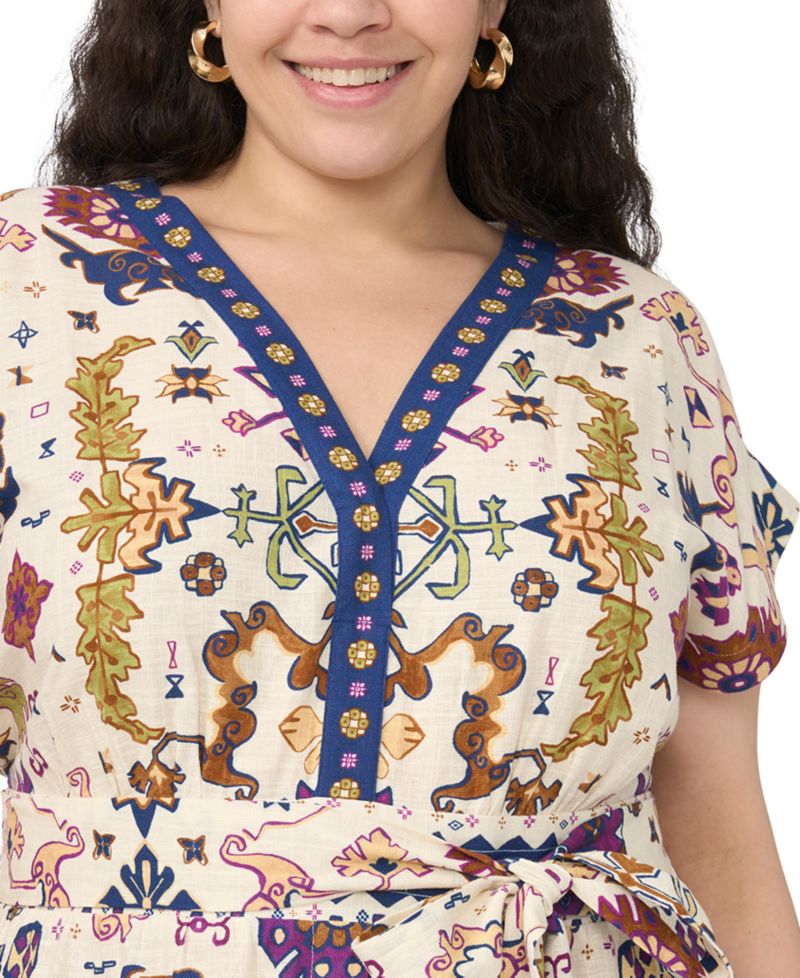 Plus Size V-Neck Short-Sleeve Midi Dress