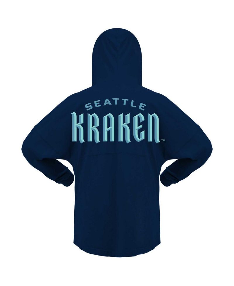 Women's Deep Sea Blue Seattle Kraken Jersey Lace-Up V-Neck Long Sleeve Hoodie T-shirt