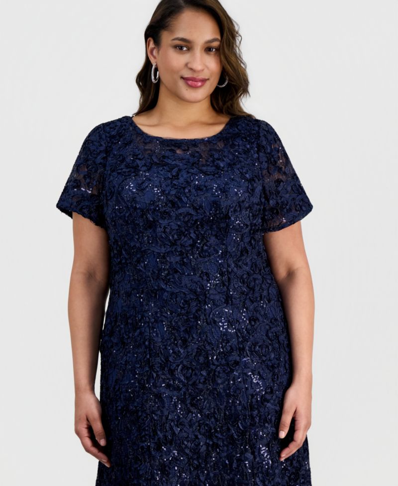 Plus Size Soutache Sequin A-Line Dress