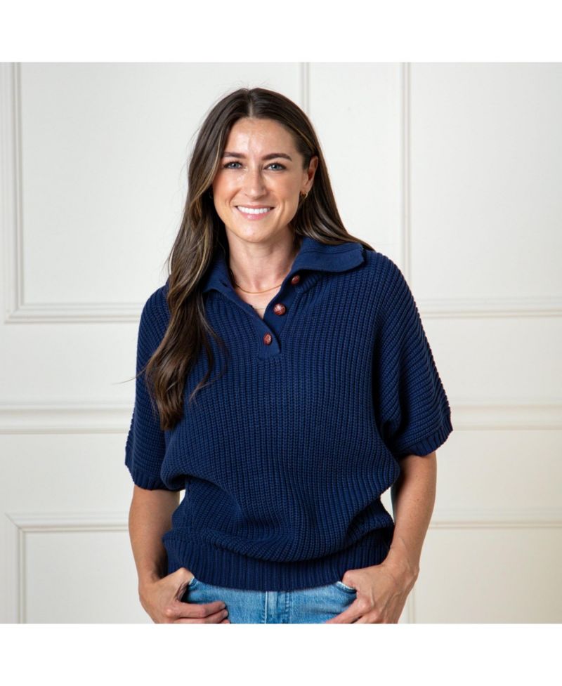 Women's Hope and Henry Organic Short Sleeve Spread Collar Sweater