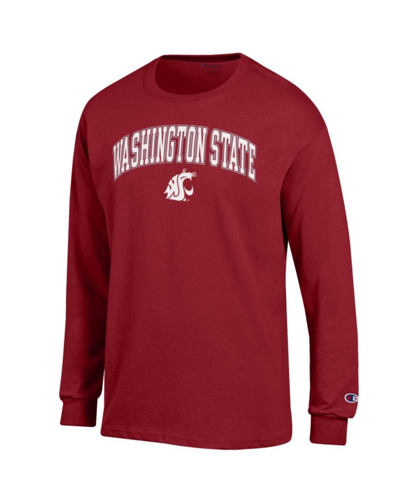 Men's Champion Crimson Washington State Cougars Arch Over Logo Long Sleeve T-Shirt