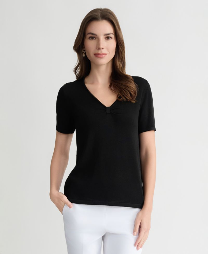 Petite V-Neck Short-Sleeve Sweater