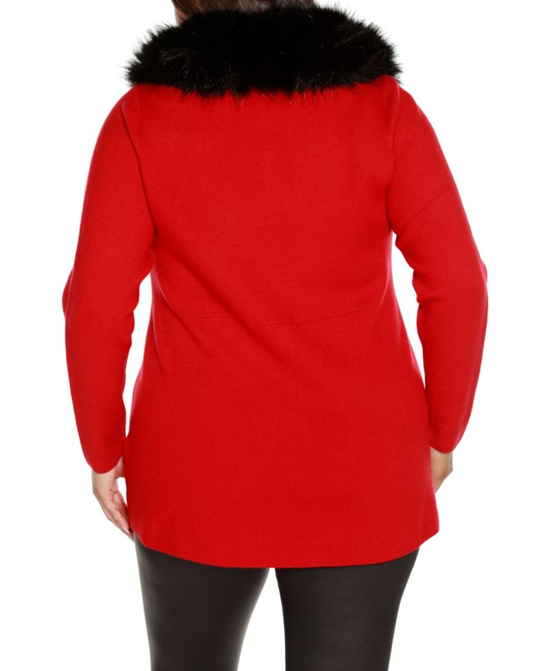 Black Label Plus Size Faux Fur Collar Cardigan
