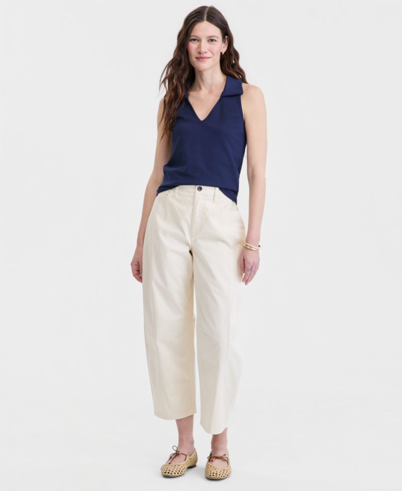 Women's High-Rise Twill Barrel-Leg Pants
