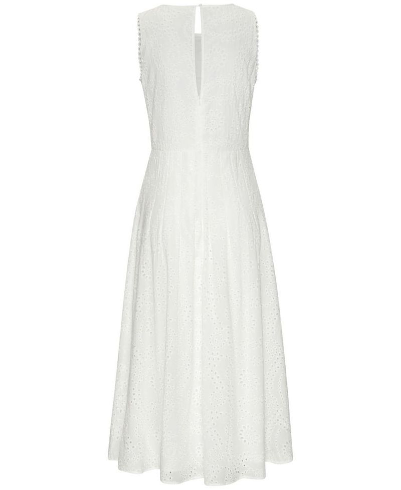 Women's Cotton Sleeveless Eyelet Crochet A-Line Maxi Dress