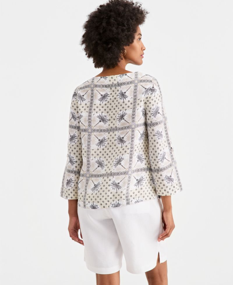 Petite 100% Linen Cuffed Top