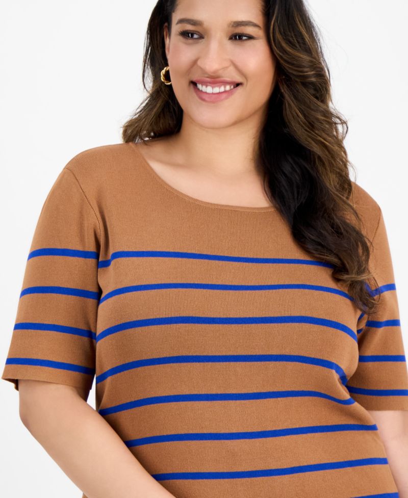 ASL Plus Size Striped Short-Sleeve Top