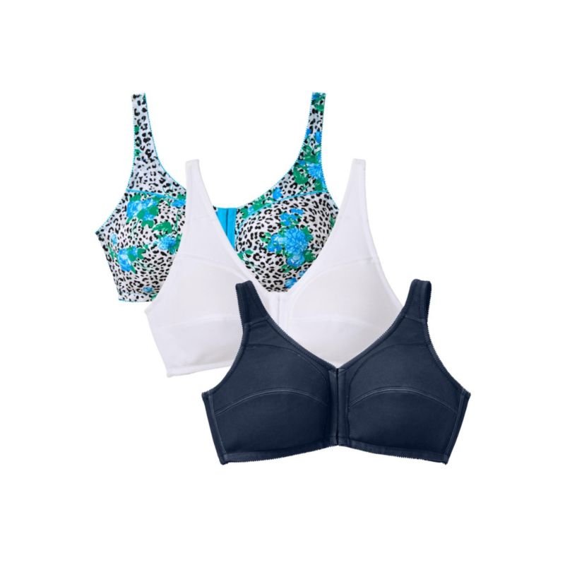 Women's 3-Pack Front-Close Cotton Wireless Bra
