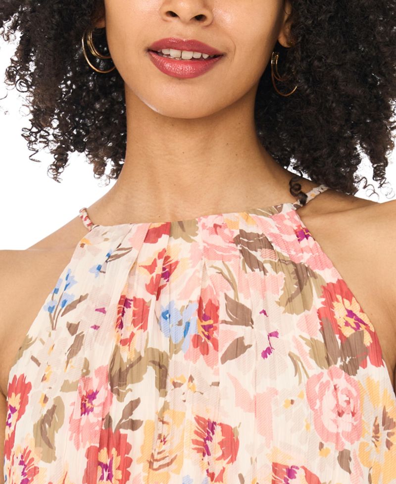 Women's Floral-Print Sleeveless Halter Bubble Top