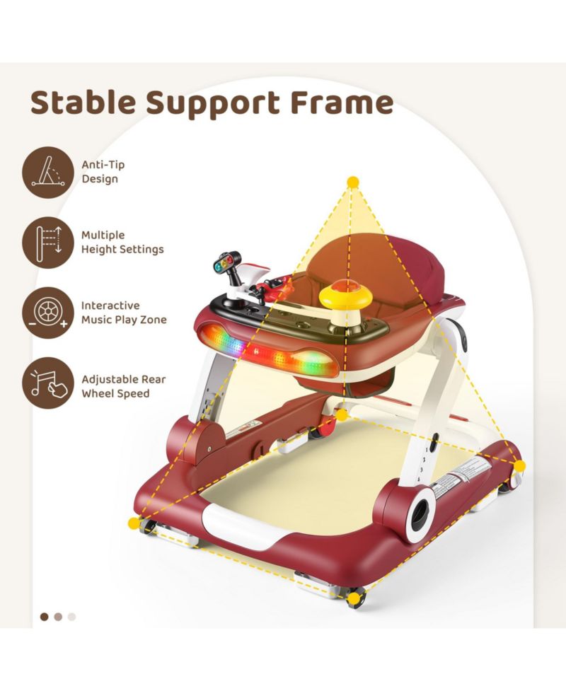 5-in-1 Baby Activity Walker with Music and Lights, Adjustable Height and Safety Bumper