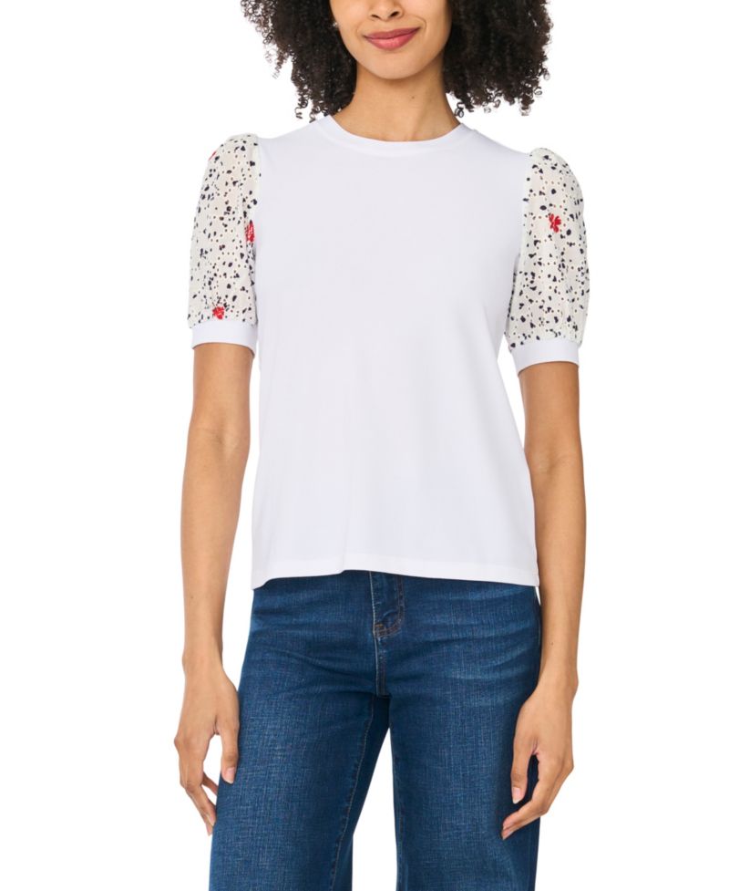 Women's Short-Sleeve Crewneck Mixed Media T-Shirt